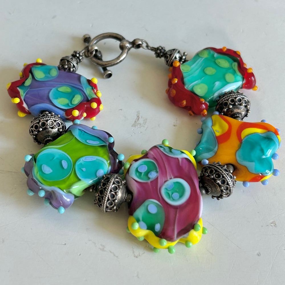 VTG Artisan Lampwork Bead bracelet Murano Chunky Oversized Maximalist boho artsy